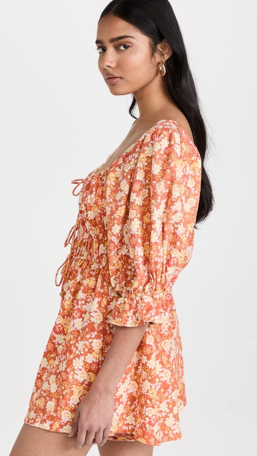 Free People Women's Show Me Love Romper, Original Combo, Floral, Orange, XS