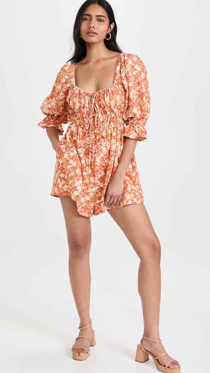 Free People Women's Show Me Love Romper, Original Combo, Floral, Orange, XS