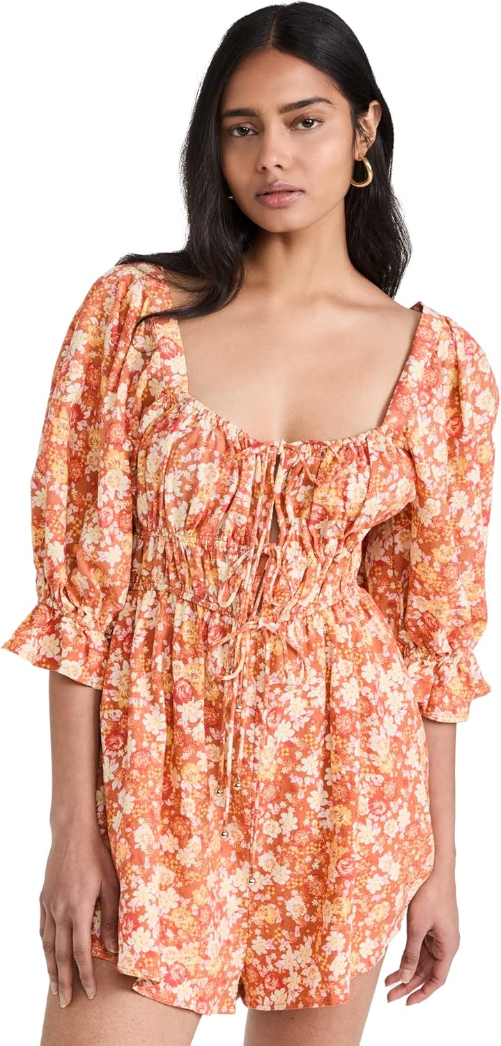 Free People Women's Show Me Love Romper, Original Combo, Floral, Orange, XS
