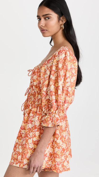Free People Women's Show Me Love Romper, Original Combo, Floral, Orange, XS